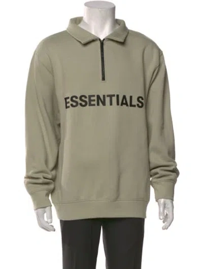 Pre-owned Essentials Graphic Print Collar Sweatshirt In Green