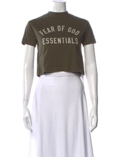 Pre-owned Essentials Graphic Print Crew Neck Crop Top In Green
