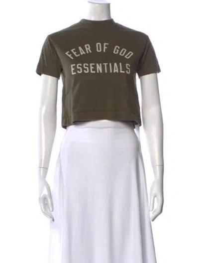 Pre-owned Essentials Graphic Print Crew Neck Crop Top In Green