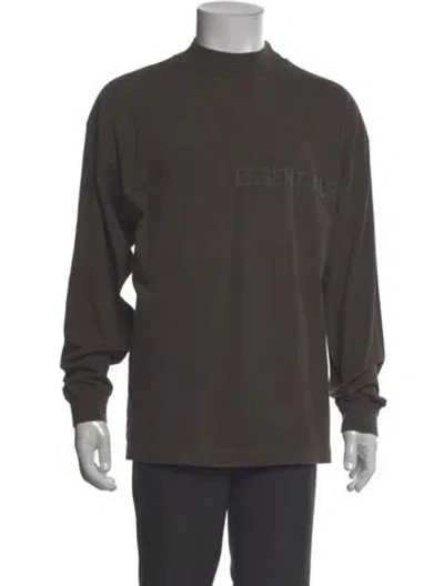 Pre-owned Essentials Graphic Print Mock Neck Henley In Green
