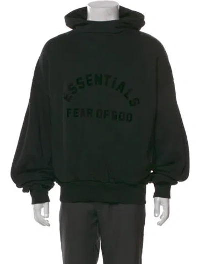 Pre-owned Essentials Graphic Print Mock Neck Hoodie In Black