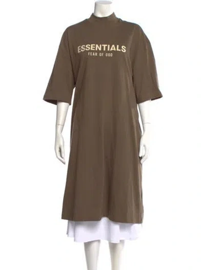 Pre-owned Essentials Graphic Print Mock Neck T-shirt In Brown