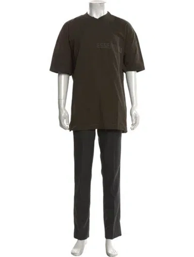 Pre-owned Essentials Graphic Print Mock Neck T-shirt In Green