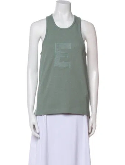 Pre-owned Essentials Graphic Print Scoop Neck Top In Green