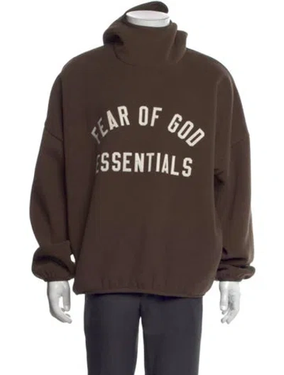 Pre-owned Essentials Graphic Print Turtleneck Hoodie In Brown