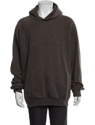 Pre-owned Essentials Graphic Print V-neck Hoodie In Brown