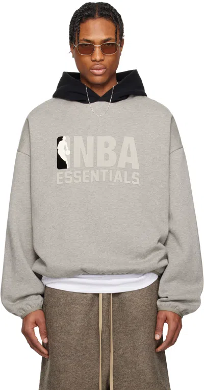 Essentials Nba Printed Cotton-blend Jersey Hoodie In Gray