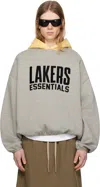 Essentials Gray & Yellow Nba Lakers Pull Over Hoodie In Warm Heather