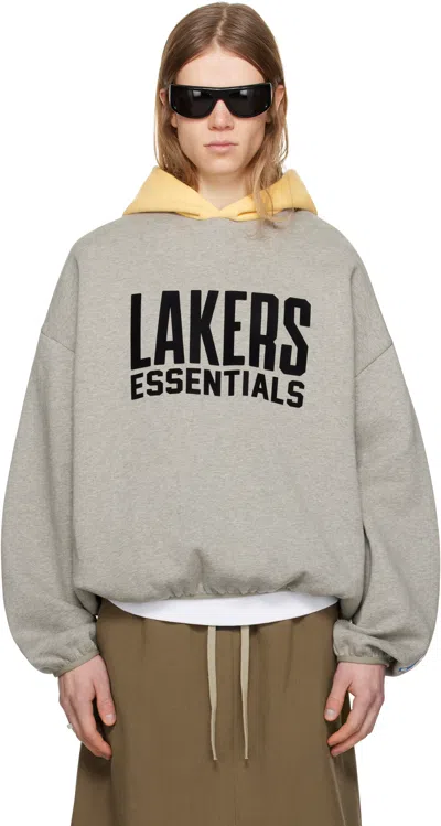 Essentials Gray & Yellow Nba Lakers Pull Over Hoodie In Warm Heather