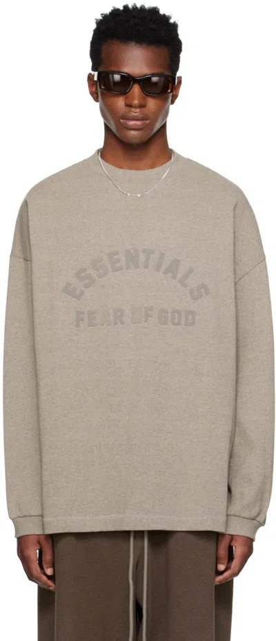Essentials Gray Crewneck Long Sleeve T-shirt In Heather Grey