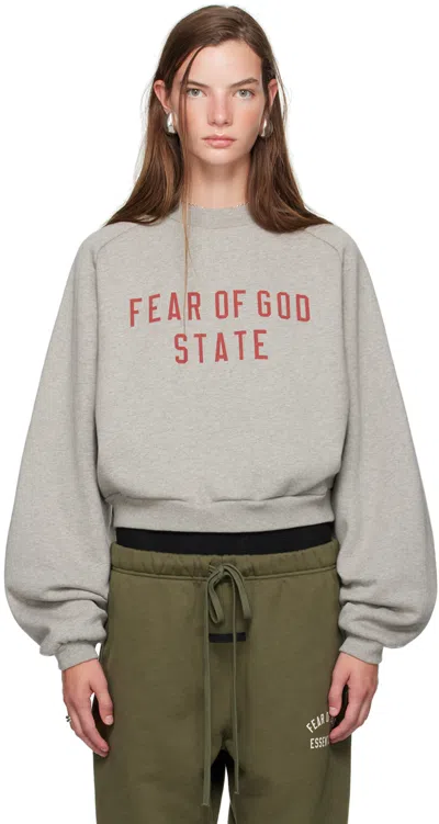 Essentials Gray Cropped Crewneck Sweatshirt In Dark Heather