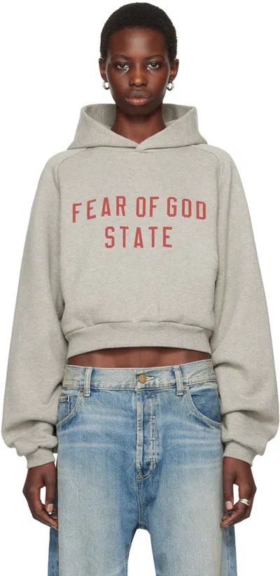 ESSENTIALS GRAY CROPPED HOODIE 