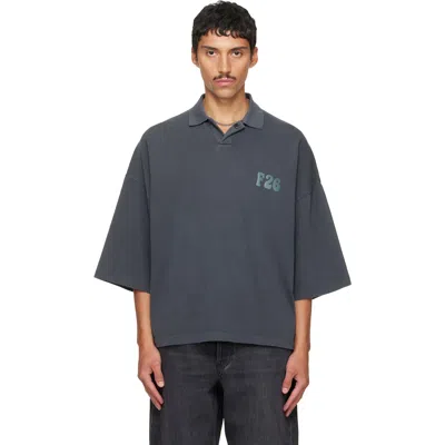 Essentials Gray Cropped Polo In Blue