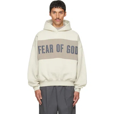 Essentials Gray Cropped Relaxed Paneled Hoodie In White