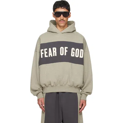 Essentials Gray Cropped Relaxed Paneled Hoodie