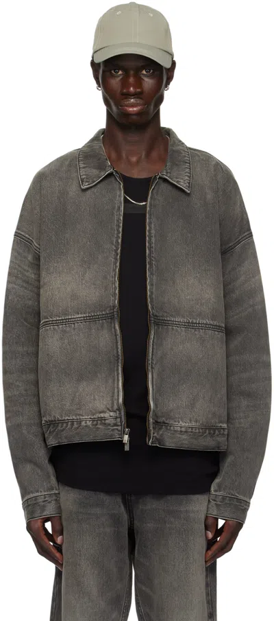 Essentials Gray Denim Trucker Jacket In Vintage Black