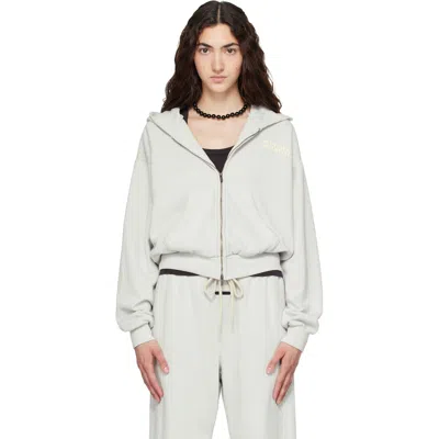 Essentials Gray Full Zip Hoodie In White