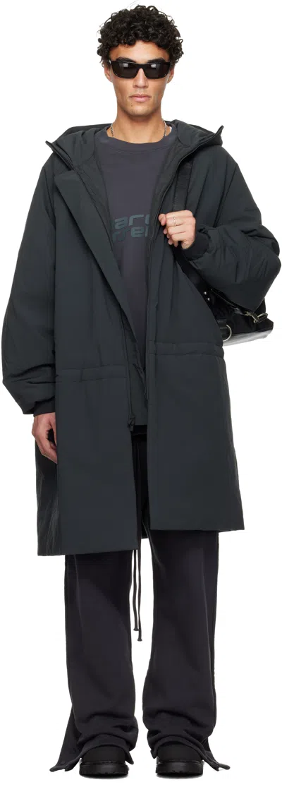 Essentials Gray Holiday Tech Nylon Hooded Parka In Black