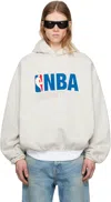 Essentials Gray Nba Pull Over Hoodie In Light Heather