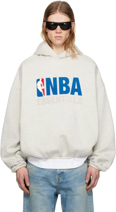 Essentials Gray Nba Pull Over Hoodie In Light Heather