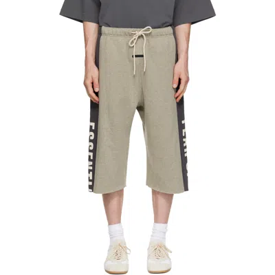 Essentials Gray Panelled Raw Cut Off Sweat Shorts