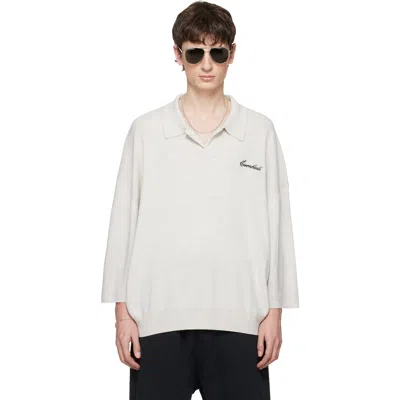Essentials Gray Signature Three-quarter Sleeve 90s Knit Polo In Brown
