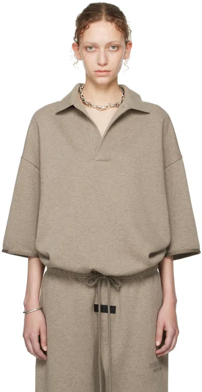 Essentials Grey Spread Collar Polo In Heather Grey