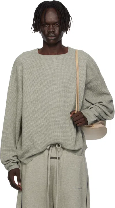 Essentials グレー ワッフル 長袖 クルーネック スウェットシャツ