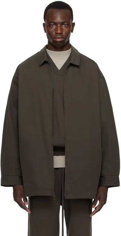 Essentials Gray Zip Jacket In Off-black