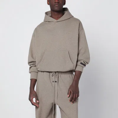 Essentials Grey Mélange Hoodie With Logo Print In Brown