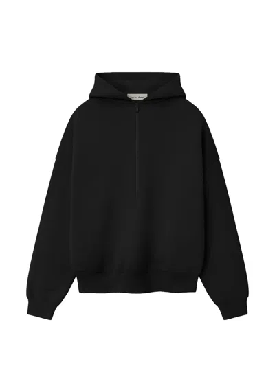 Essentials Black Cropped Half-zip Embossed Logo Hoodie