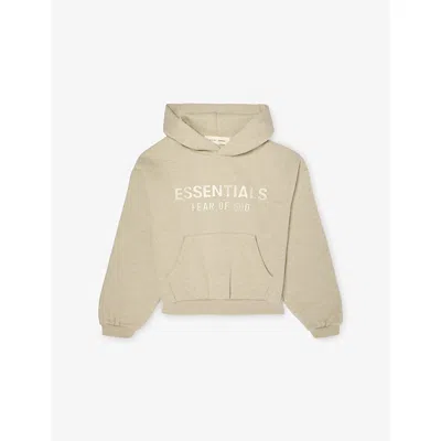 Essentials Kids' Logo-print Fleece-lined Cotton-jersey Hoody 2-12 Years Heather Ston In Neutral