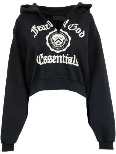 Essentials Heavy-fleece Cropped Hoodie In Black