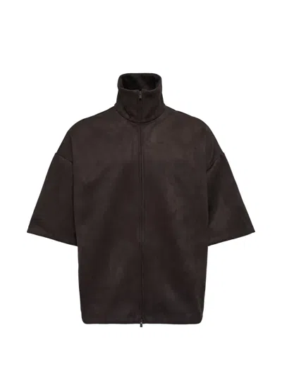 Essentials High-neck Short-sleeve Jacket In Brown