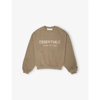 Essentials Kids' Mbossed-branding Crewneck Cotton-blend Sweatshirt 2-12 Years Homestead Heath In Brown
