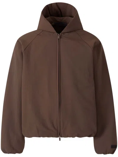 Essentials Hooded Bomber Jacket In Brown