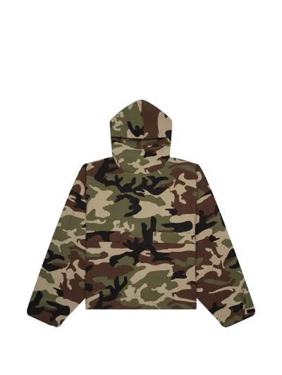 Essentials Hooded Camouflage Jacket In Green