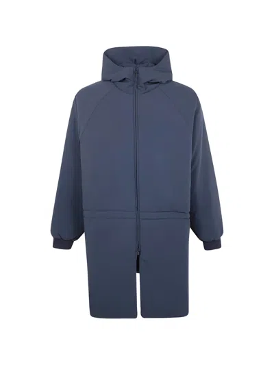 Essentials Hooded Logo-embroidery Parka Coat In Blue