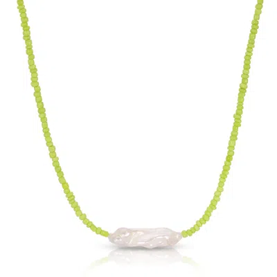 Essentials Jewels Women's Coloured Baroque Pearl Necklace - Green