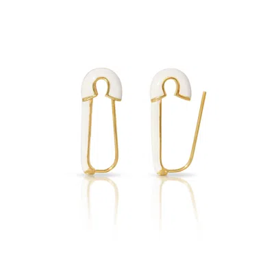 Essentials Jewels Women's Enamel Safety Pin Earrings - White In Gold