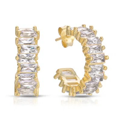Essentials Jewels Women's Gold Mini Baguette Hoop Earring