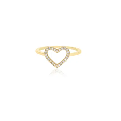Essentials Jewels Women's Gold Open Heart Cz Ring