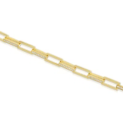 Essentials Jewels Women's Gold Pave Rectangle Link Bracelet