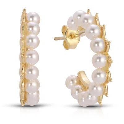 Essentials Jewels Women's Gold Pearl Hoops