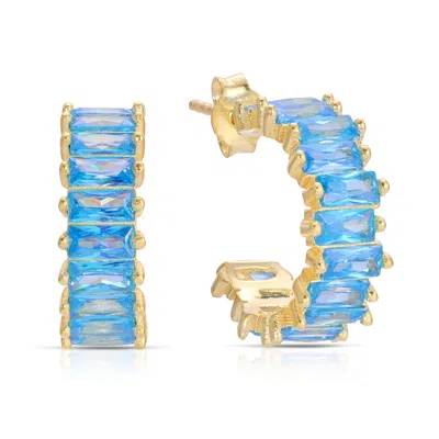 Essentials Jewels Women's Mini Baguette Hoop Earring - Blue In Multi