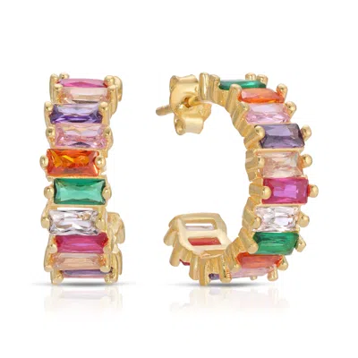 Essentials Jewels Women's Mini Baguette Hoop Earring  - Multicolour