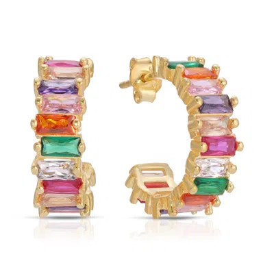 Essentials Jewels Women's Mini Baguette Hoop Earring - Multicolour In Gold