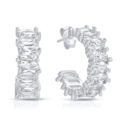 Essentials Jewels Women's Mini Baguette Hoop Earring  - Silver In Metallic