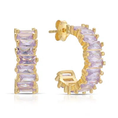 Essentials Jewels Women's Pink / Purple Mini Baguette Hoop Earring - Lilac In Gold
