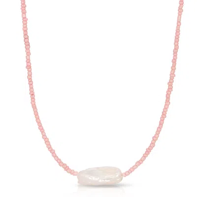 Essentials Jewels Women's Rose Gold Coloured Baroque Pearl Necklace - Light Pink